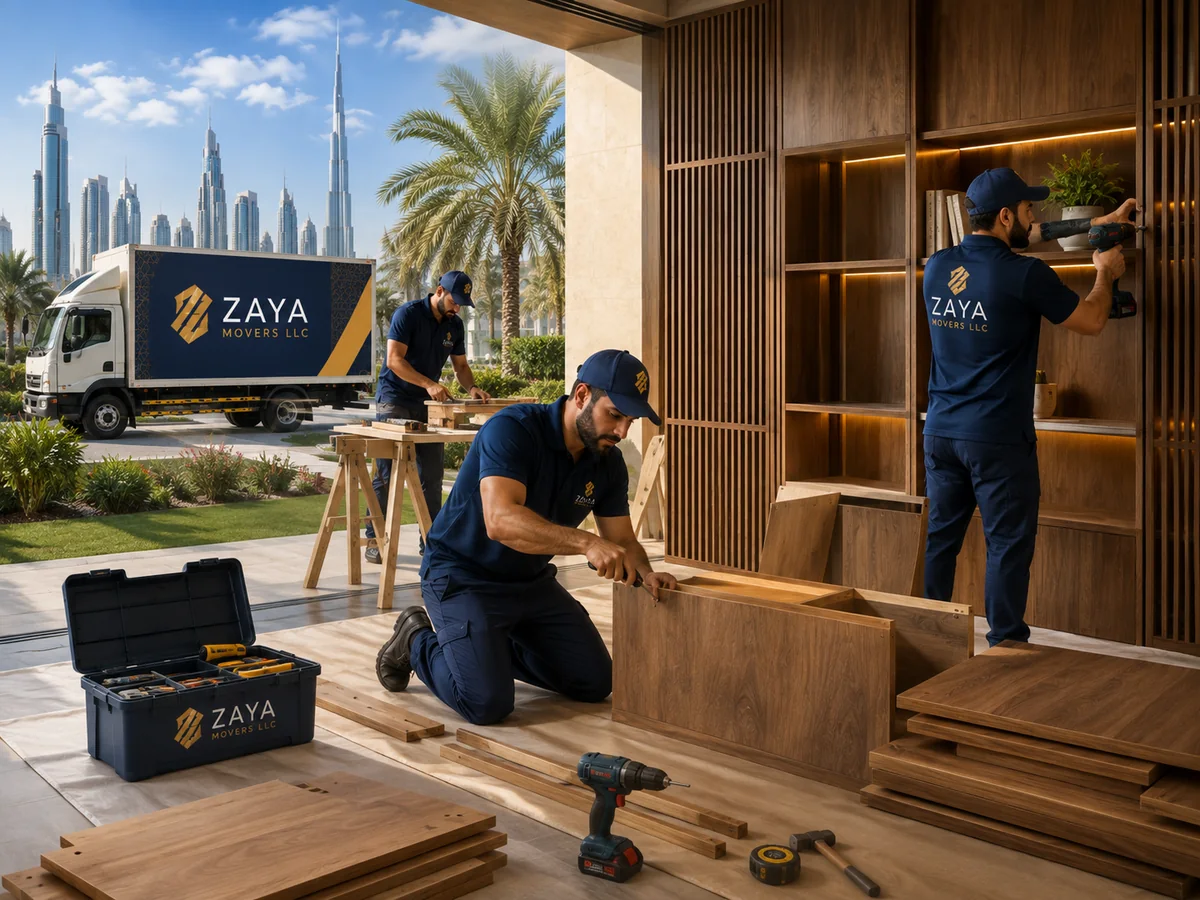 Zaya Movers carpentry team working on custom woodwork